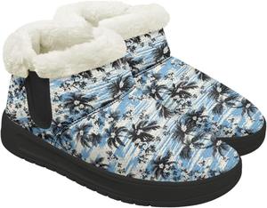 Теплые зимние ботинки для женщин с меховой подкладкой, средние по голенищу, удобные снежные ботинки для прогулок на улице, пушистая обувь Chririnla, Tie-Dye Coconut Tree