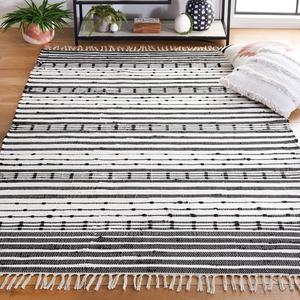 Ковер SAFAVIEH, 92 x 153 см, Striped Kilim Collection, Black & Ivory, плоское плетение, бохо с бахромой, хлопок, простой уход, идеален для помещений с высокой проходимостью: прихожая, гостиная, спальня (STK205Z)