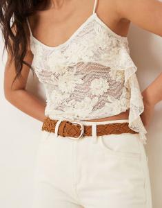 Ремень из искусственной замши ASOS DESIGN на талии и бедрах, плетеный, светло-коричневый