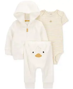 Детский комплект из 3 предметов: кардиган с капюшоном, боди "Уточка" и штанишки Carter's, слоновая кость/кремовый