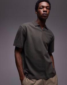 Рубашка-поло Topman тяжелого кроя цвета хаки с воротником-лацканом