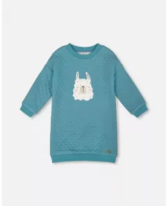 Стеганое платье-туника для девочки бирюзового цвета - Детское Deux par Deux, синий