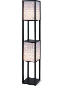 COSTWAY Двухламповый напольный светильник с полкой, черный