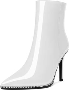 Женские ботильоны AUMOTED с заостренным носком, высокие каблуки-стилет, короткие ботинки с бусинами и молнией, каблук 3,7 дюйма, осенне-зимние нарядные женские ботинки