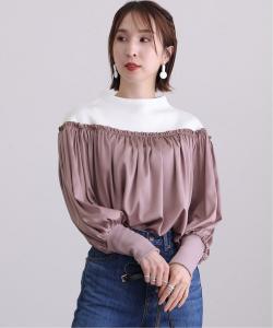 Трикотажная блузка из картона и атласа, аккуратный крой, блузка с длинными рукавами Pourvous, цвет Dark Pink X Off White