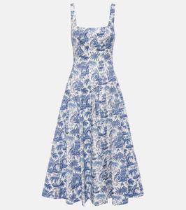 Платье миди из печатного хлопкового поплина Wells Staud, China Blue Toile