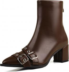 Женские ботильоны на каблуке Alyaafifa с острым носком, молнией и матовой кожей, короткие элегантные ботинки для вечеринок, деловых мероприятий и выпускного, Style A - Brown