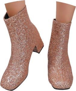 Женские ботильоны Британский стиль Мода Толстый каблук Застежка-молния Короткие ботинки с пайетками для женщин Зима Generic, Gold