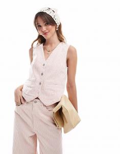 Джинсовый жилет Object Coord в розовую полоску