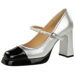 BIGTREE Женские туфли Мэри Джейн на массивном каблуке серебристые, цвет Silver