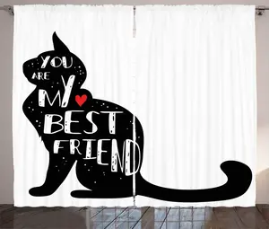 Штора в деревенском стиле Лучший друг от ABAKUHAUS, шрифт Тень кота, присборенная штора из тесьмы для спальни с петлями и крючками, 280 x 225 см, цвет: антрацит, серый, белый Abakuhaus