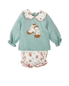 Комплект для девочки толстовка с воротником-воланом и подходящие трусики BABIDÚ, зеленый