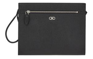 Ferragamo Кожаный клатч GANCINI мужской черный