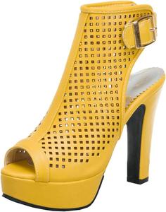 Женские ботильоны BEAUPAS с высоким каблуком, платформой и массивным каблуком, с открытым носком, ремешком на щиколотке, вырезами и пряжкой, гладиаторские сандалии, Yellow