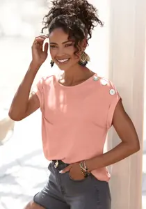 Рубашка Buffalo с короткими рукавами, с декоративными пуговицами, удобная футболка из трикотажа, базовая модель, цвет Peach