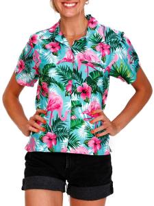 Блуза King Kameha Flamingo Flowers, бирюзовый