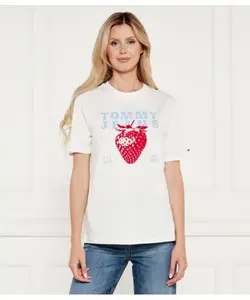Футболка с клубникой Relaxed fit Tommy Jeans, бежевый