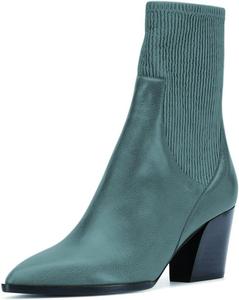 Женские модные ботильоны YDN на шнуровке, зауженный закрытый носок, массивный средний каблук, эластичные короткие ботинки Челси, удобная обувь для женщин, осень-зима, размеры 4-15 US, Teal Matte