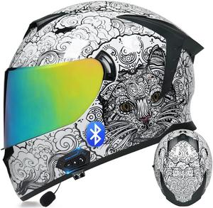 Шлем мотоциклетный BDTOT Bluetooth с принтом, белый / черный