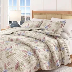 Комплект из хлопкового двустороннего стеганого одеяла и наволочек с тропическим рисунком пальм Linery & Co, Tropical Floral