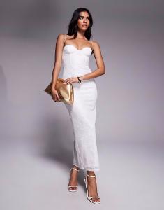 Платье миди с вышивкой на чашечках кремового цвета Asos Design