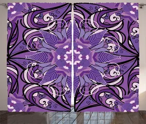 Штора ABAKUHAUS в деревенском стиле, мотив мандала мехенди, присборенная тесьма для спальни с петлями и крючками, 280 x 175 см, лавандово-фиолетово-белый Abakuhaus