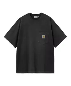 Черная хлопковая футболка с карманом, свободного кроя. Carhartt Wip, черный