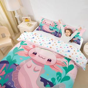 Erosebridal Детский комплект постельного белья Axolotl розовый с мультяшными морскими животными кораллами и рыбами, Pink Green Purple