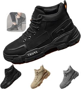 Мужские стильные тактические высокие ботинки на шнуровке, дышащие, удобные, с противоскользящей подошвой и утепленной меховой подкладкой для прогулок на свежем воздухе, походов, альпинизма, осени и зимы Generic, черный