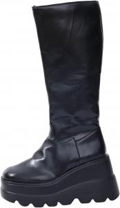 Модные женские ботинки до колена: с платформой на танкетке, массивным каблуком, круглым носком, боковой молнией, высокие носочные ботфорты в стиле панк и готик Generic, Black