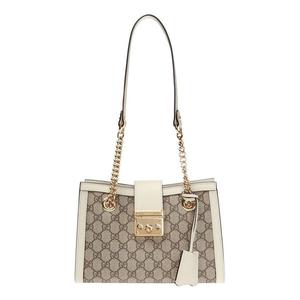 Сумка padlock metallic logo canvas chain handbag small / white Gucci, бежевый
