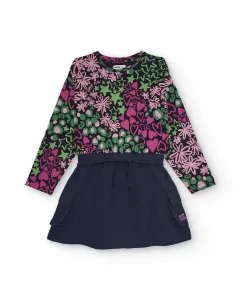 Сочетанное платье для девочки с многоцветным принтом и синей юбкой Tuc tuc