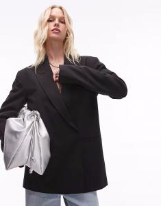 Двубортный блейзер Topshop свободного кроя черного цвета