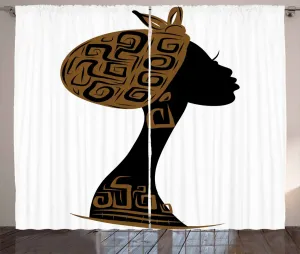 Штора в деревенском стиле Африканская женщина от ABAKUHAUS, профиль платок, присборенная штора для спальни с петлями и крючками, 280 x 175 см, цвет: коричневый, черный, белый Abakuhaus