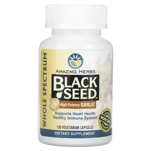 Добавка Amazing Herbs Black Seed High Potency Garlic, 100 капсул