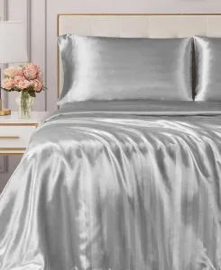 Комплект постельного белья из атласа и дамаска, 4 предмета, размер Queen Juicy Couture, серый