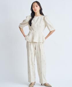 Брюки с цветочной вышивкой Noela, цвет Beige