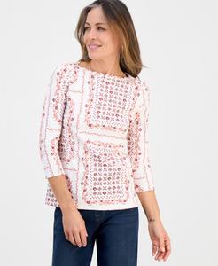 Топ Peite с принтом и вырезом-лодочкой из пима-хлопка, эксклюзивно представлен в Macy's Style & Co, Shiitake Combo