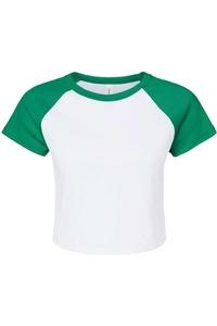 Женская футболка реглан с микро-рубчиком BELLA + CANVAS для малышей, цвет white/ kelly