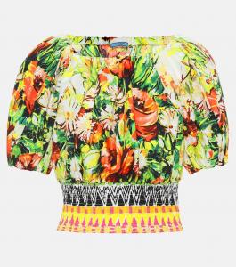 Цветочный топ из хлопкового поплина Prada, Giallo