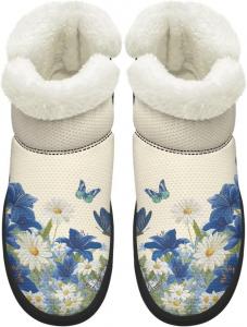 Женские зимние ботинки с меховой подкладкой, противоскользящие, короткие мини-ботинки, широкий размер, удобные повседневные зимние обувь, размеры 4.5-12 Chririnla, Pink Floral Butterfly