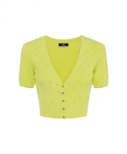 Укороченный желтый свитер с буквами, украшенными стразами. Elisabetta Franchi, желтый