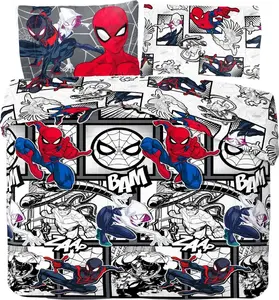 Постельное белье с изображением Человека-паука и комиксов, двустороннее TC174 (односпальная кровать) (красный/серый/черный) MARVEL