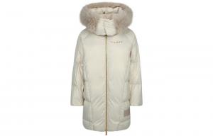 Evisu Пуховая куртка женская, кремового цвета, с капюшоном, утепленные, другие