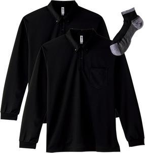 Мужская рубашка-поло с длинным рукавом Glimmer 00314-ABL, с карманом, материал DRY, застежка на пуговицы спереди, плотность ткани 4,4 унции, черный