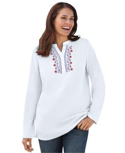 Женская термофутболка-поло большого размера с вышивкой Woman Within, White vine embroidery