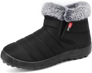Женские водонепроницаемые ботильоны на широкую ногу, теплые зимние снежные ботинки с меховой подкладкой, уличные противоскользящие легкие ботинки ZPLMIDE, Black
