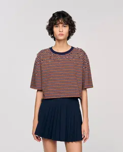 Женская футболка в полоску со стразами Sandro, коричневый