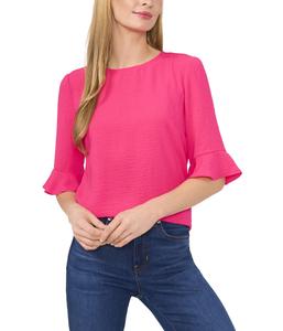 Блуза CeCe Ruffle Cuff Crew Neck Blouse, Bright Rose