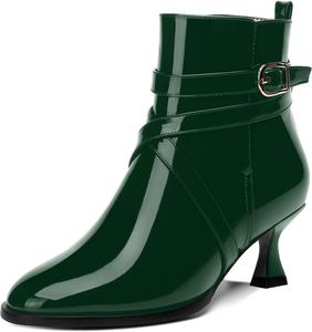 Женские комфортные праздничные ботильоны ROSERWISH с круглым носком, лакированной отделкой, ремешком с пряжкой, маленьким каблуком и высотой до щиколотки, каблук 2 дюйма
